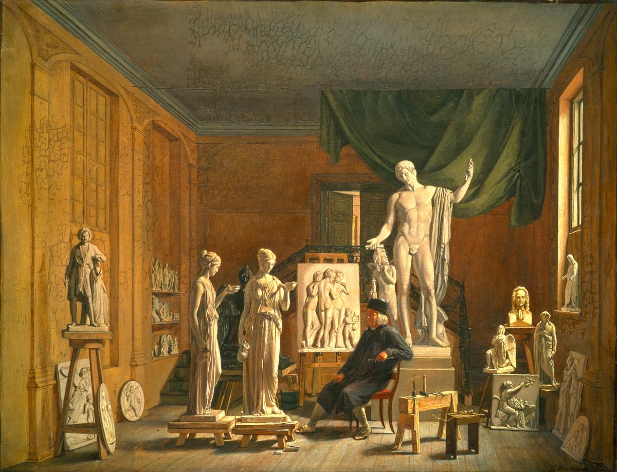 Maleri af Thorvaldsen i sit atelier på Charlottenborg