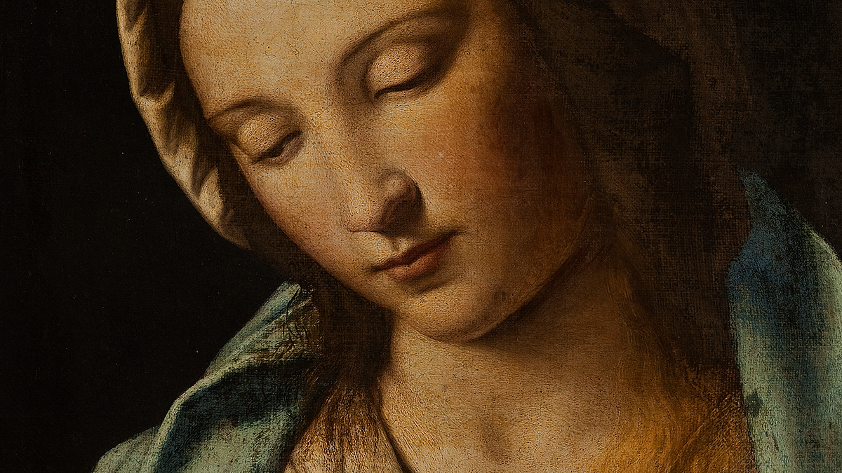 Close up på maleriet Maria Bedende